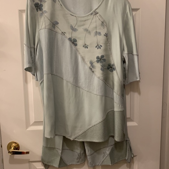 VINTAGE TOMMY N LOU LOU PANT SET SZ XL RAYON MIXED TONAL FABRIC CROPPED - Picture 2 of 11